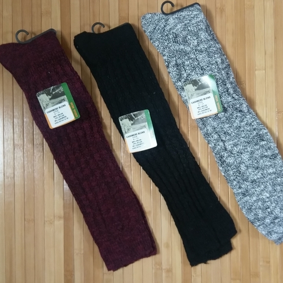 No Brand Accessories - Cashmere Blend Boot Socks, 3 Pairs, Black, NEW